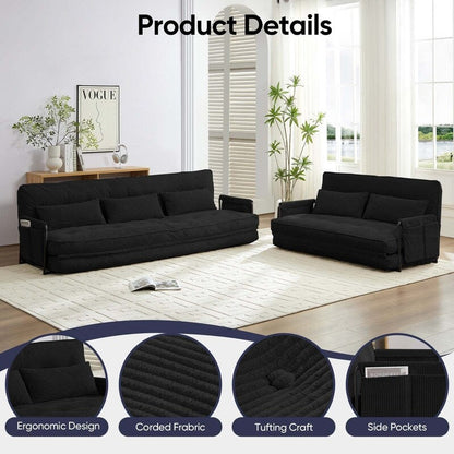 Canapé-lit pliant multifonction Mixoy, 3 places avec causeuse, dossier réglable sur 6 positions