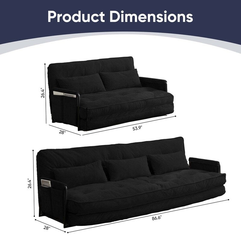 Canapé-lit pliant multifonction Mixoy, 3 places avec causeuse, dossier réglable sur 6 positions