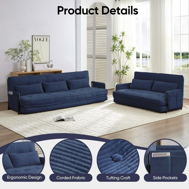 Canapé-lit pliant multifonction Mixoy, 3 places avec causeuse, dossier réglable sur 6 positions