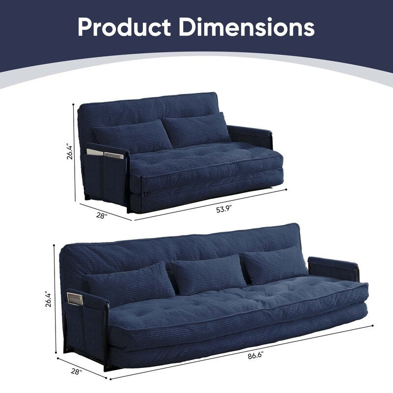 Canapé-lit pliant multifonction Mixoy, 3 places avec causeuse, dossier réglable sur 6 positions