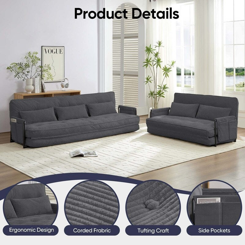 Canapé-lit pliant multifonction Mixoy, 3 places avec causeuse, dossier réglable sur 6 positions