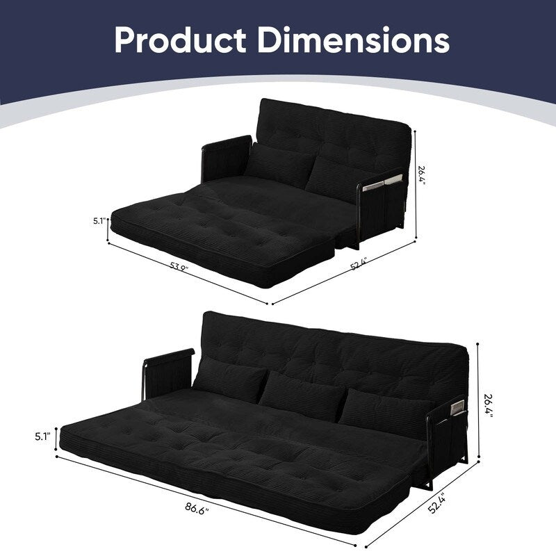 Canapé-lit pliant multifonction Mixoy, 3 places avec causeuse, dossier réglable sur 6 positions