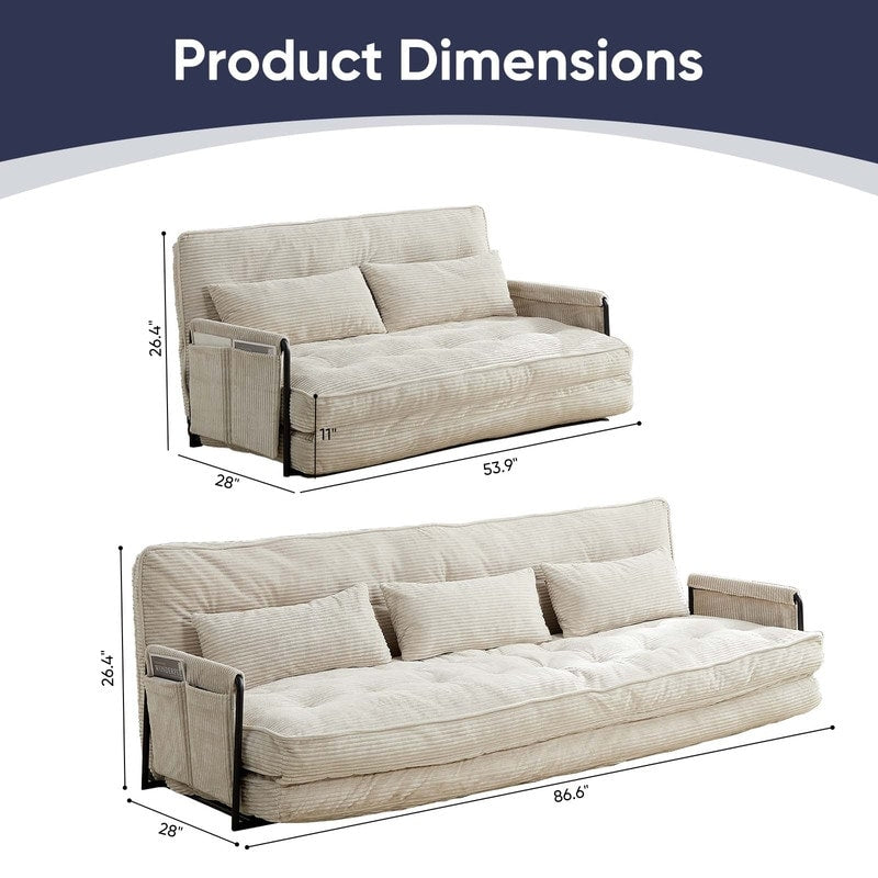 Canapé-lit pliant multifonction Mixoy, 3 places avec causeuse, dossier réglable sur 6 positions