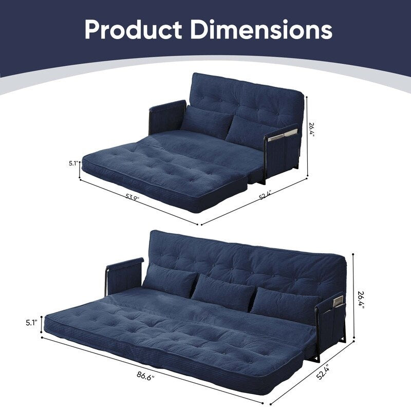 Canapé-lit pliant multifonction Mixoy, 3 places avec causeuse, dossier réglable sur 6 positions