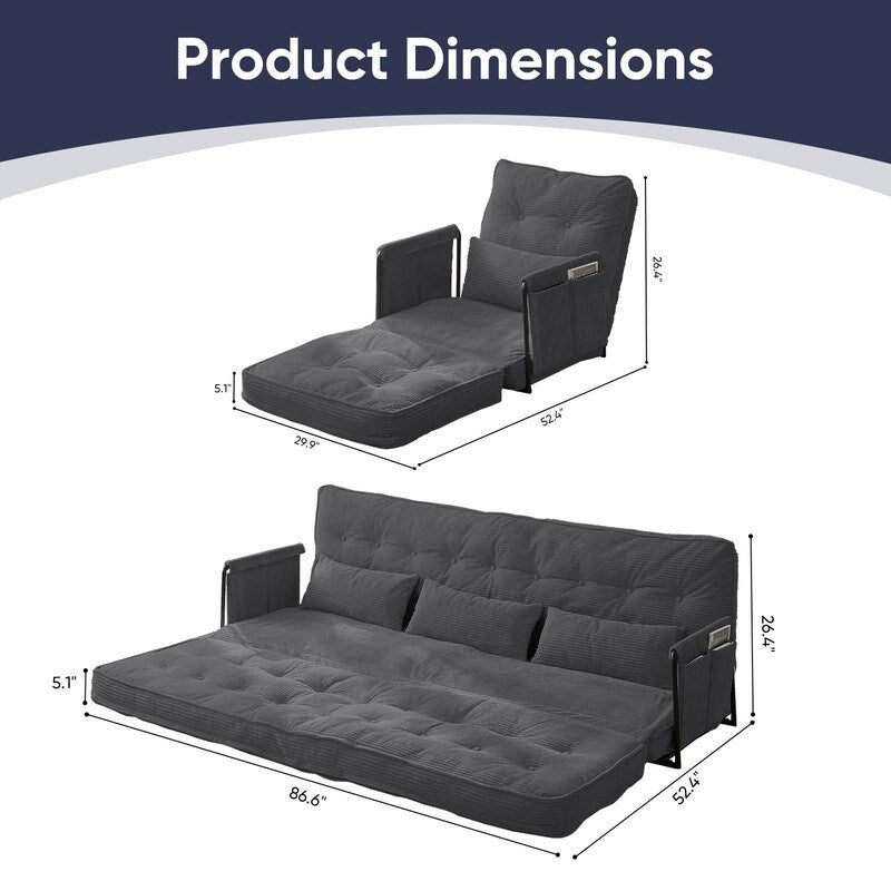 Canapé-lit pliant multifonction Mixoy, canapé paresseux avec oreillers, dossier réglable sur 6 positions (2+1)