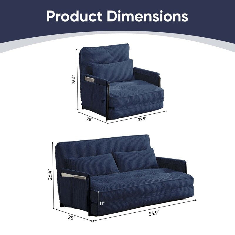Canapé-lit pliant multifonction Mixoy, canapé paresseux avec oreillers, dossier réglable sur 6 positions (2+1)