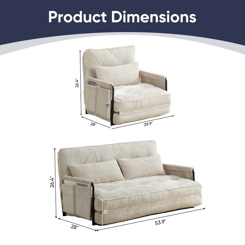 Canapé-lit pliant multifonction Mixoy, canapé paresseux avec oreillers, dossier réglable sur 6 positions (2+1)