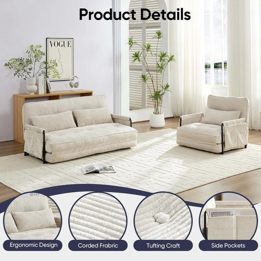 Canapé-lit pliant multifonction Mixoy, canapé paresseux avec oreillers, dossier réglable sur 6 positions (2+1)