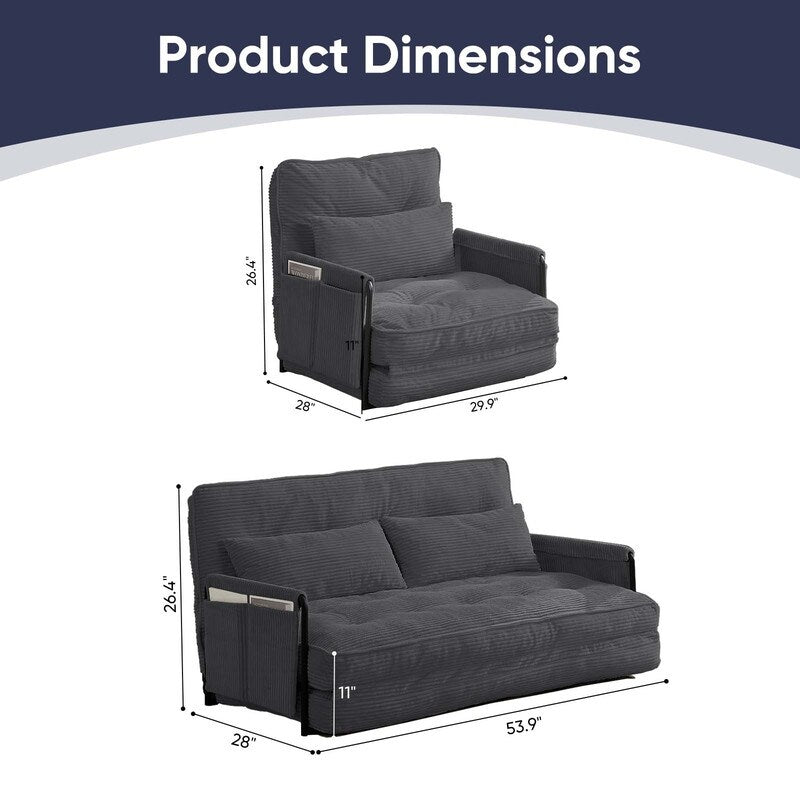Canapé-lit pliant multifonction Mixoy, canapé paresseux avec oreillers, dossier réglable sur 6 positions (2+1)