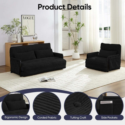 Canapé-lit pliant multifonction Mixoy, canapé paresseux avec oreillers, dossier réglable sur 6 positions (2+1)