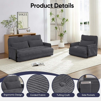 Canapé-lit pliant multifonction Mixoy, canapé paresseux avec oreillers, dossier réglable sur 6 positions (2+1)