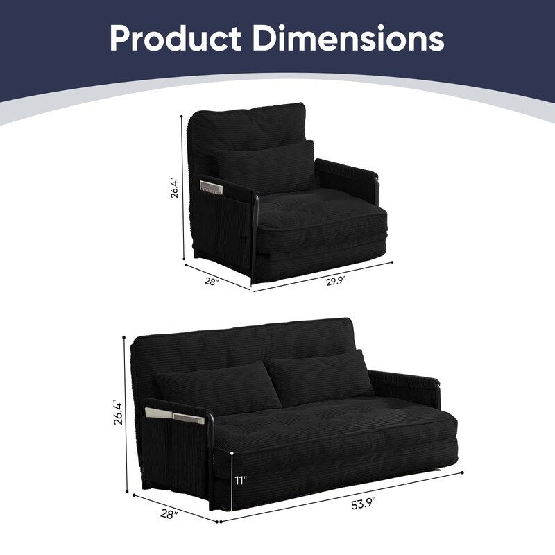 Canapé-lit pliant multifonction Mixoy, canapé paresseux avec oreillers, dossier réglable sur 6 positions (2+1)