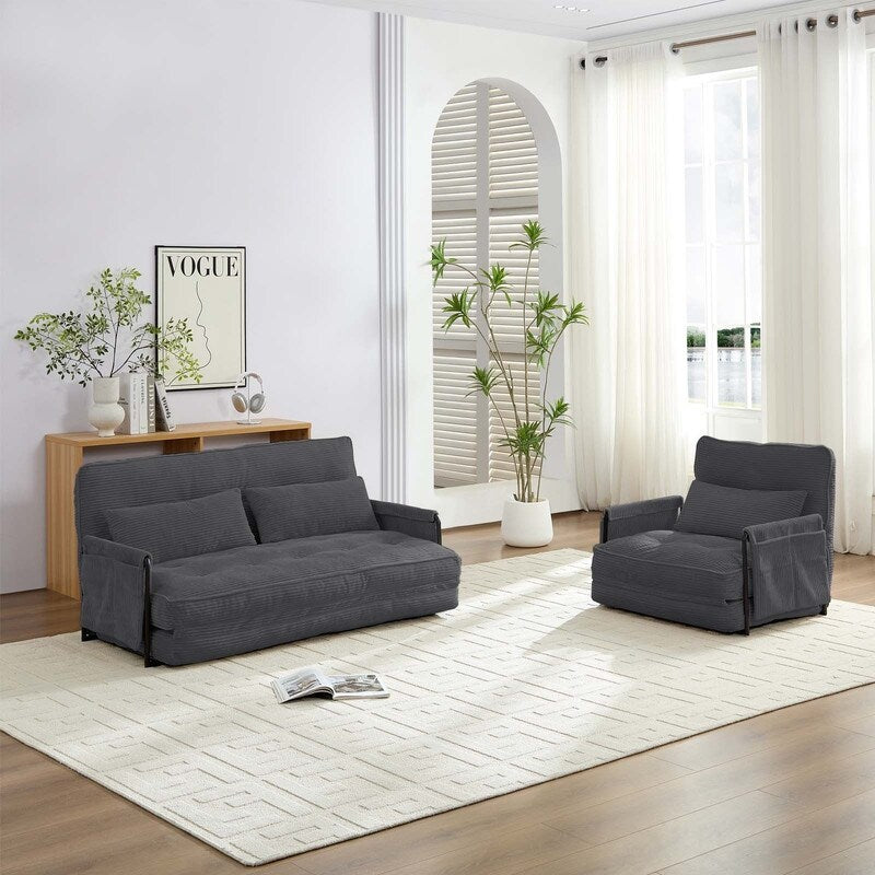 Canapé-lit pliant multifonction Mixoy, canapé paresseux avec oreillers, dossier réglable sur 6 positions (2+1)