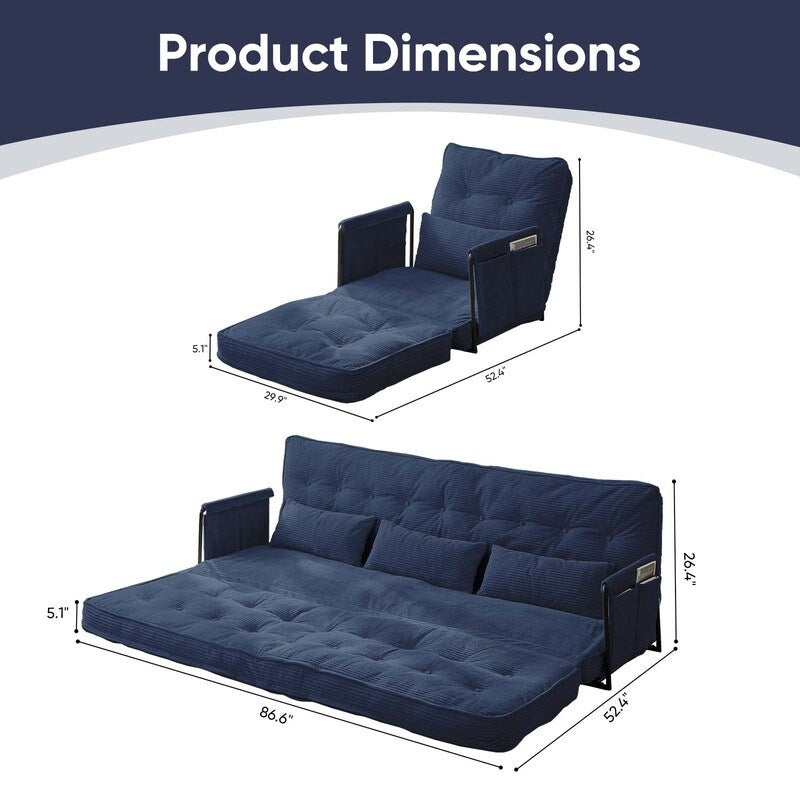 Canapé-lit pliant multifonction Mixoy, canapé paresseux avec oreillers, dossier réglable sur 6 positions (2+1)