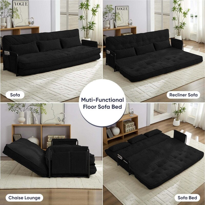 Mixoy Ensemble canapé-lit futon pliable multifonction avec oreillers, dossier réglable sur 6 positions (3+2+1)
