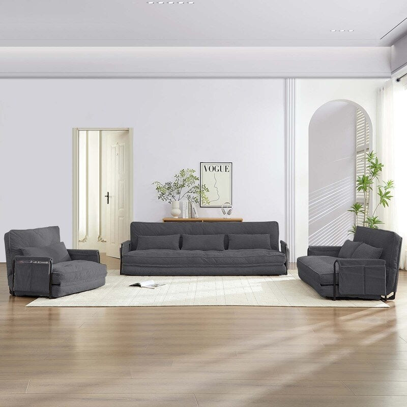Mixoy Ensemble canapé-lit futon pliable multifonction avec oreillers, dossier réglable sur 6 positions (3+2+1)