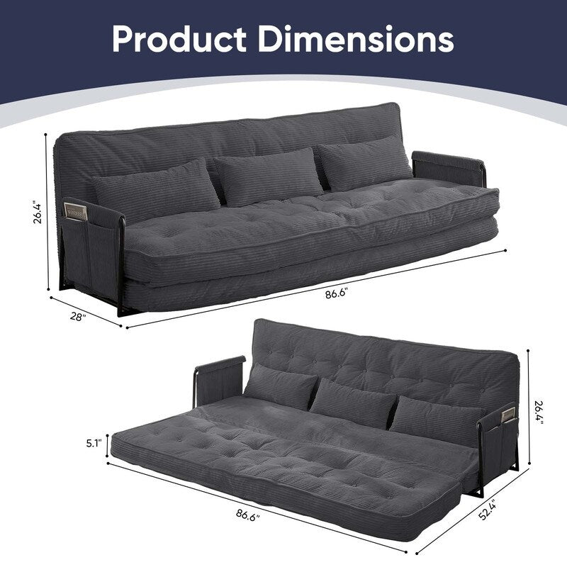 Mixoy Ensemble canapé-lit futon pliable multifonction avec oreillers, dossier réglable sur 6 positions (3+2+1)