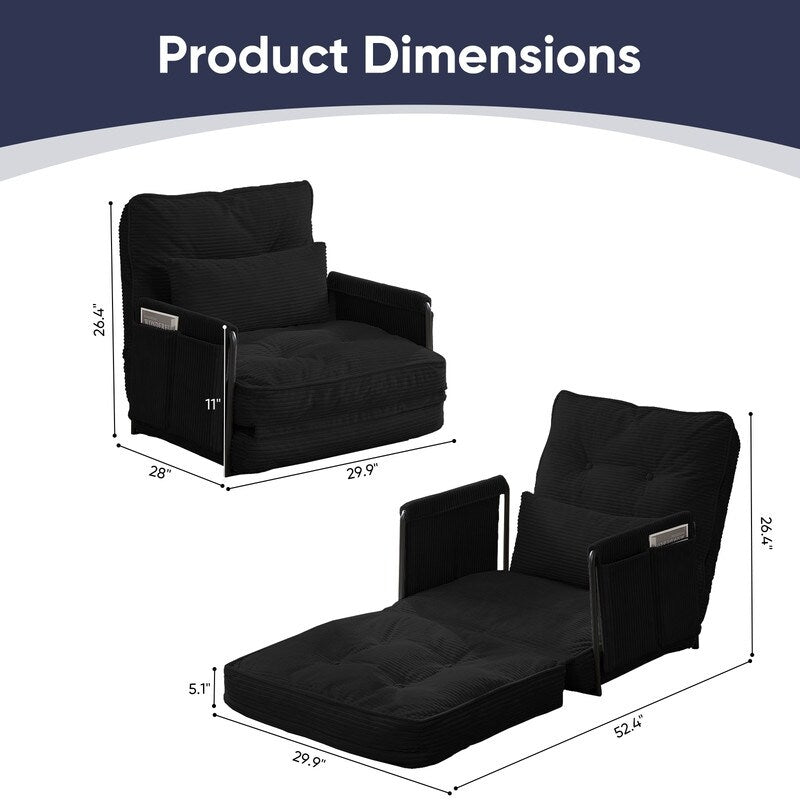 Canapé-lit futon pliable multifonction Mixoy, canapé simple avec oreillers, dossier réglable sur 6 positions