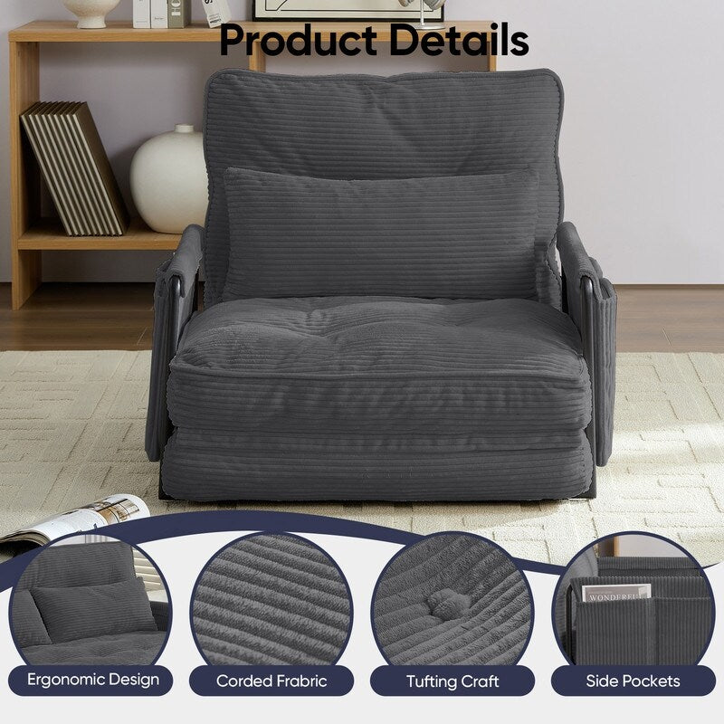 Canapé-lit futon pliable multifonction Mixoy, canapé simple avec oreillers, dossier réglable sur 6 positions