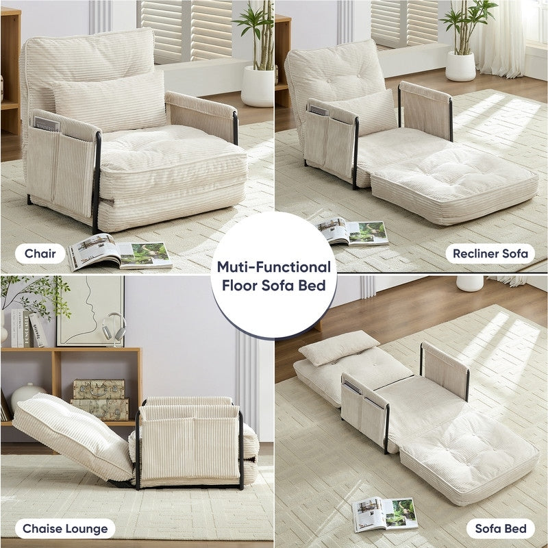 Canapé-lit futon pliable multifonction Mixoy, canapé simple avec oreillers, dossier réglable sur 6 positions