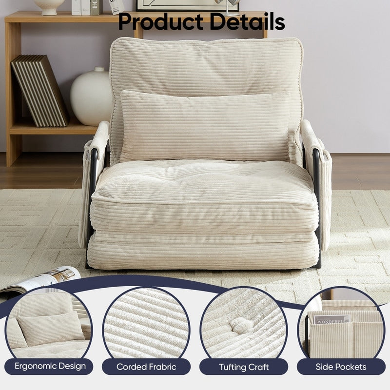 Canapé-lit futon pliable multifonction Mixoy, canapé simple avec oreillers, dossier réglable sur 6 positions