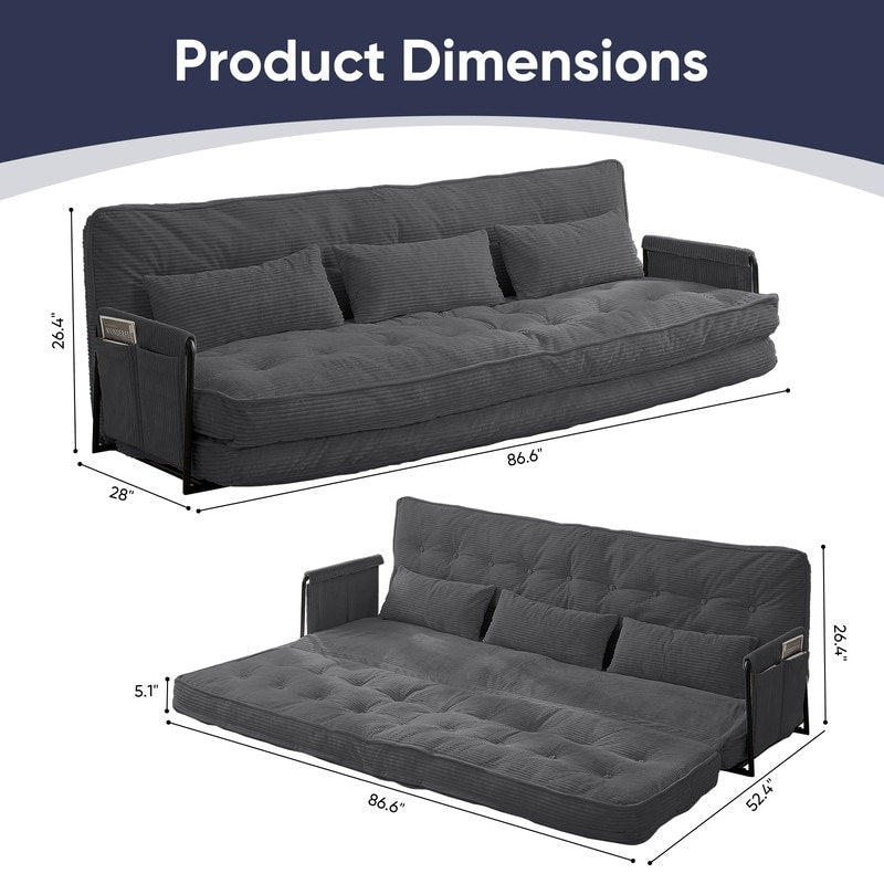 Mixoy Canapé-lit futon pliable multifonction avec oreillers, dossier réglable sur 6 positions
