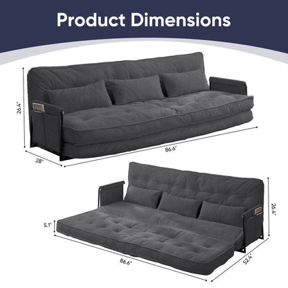Mixoy Canapé-lit futon pliable multifonction avec oreillers, dossier réglable sur 6 positions