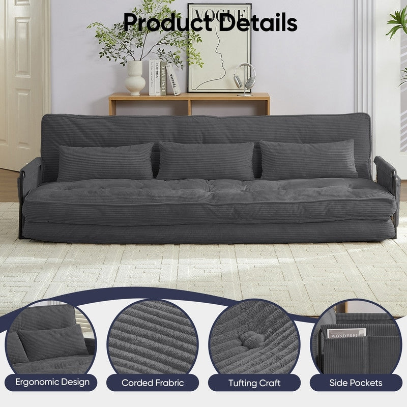 Mixoy Canapé-lit futon pliable multifonction avec oreillers, dossier réglable sur 6 positions