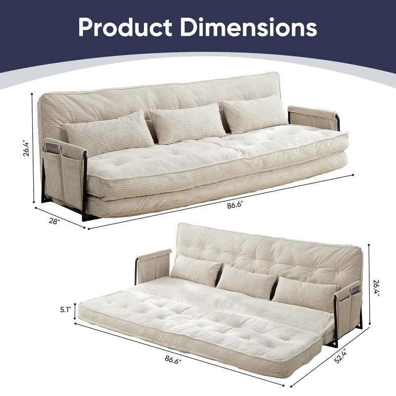 Mixoy Ensemble canapé-lit futon pliable multifonction avec oreillers, dossier réglable sur 6 positions (3+2+1)