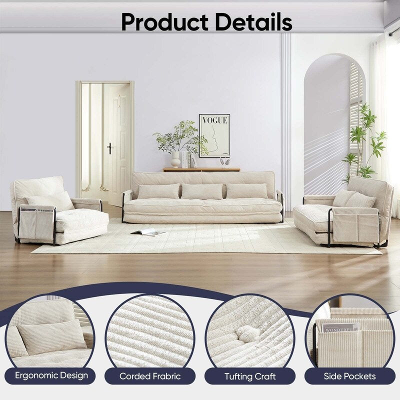 Mixoy Ensemble canapé-lit futon pliable multifonction avec oreillers, dossier réglable sur 6 positions (3+2+1)