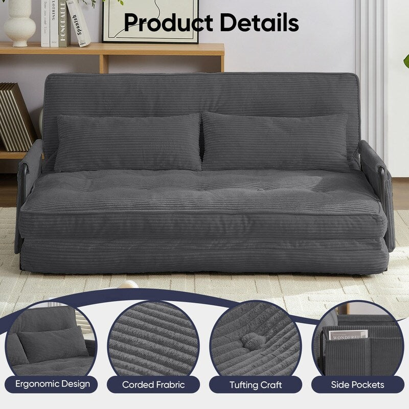 Canapé-lit pliant multifonction Mixoy, canapé-lit avec coussins, dossier réglable sur 6 positions