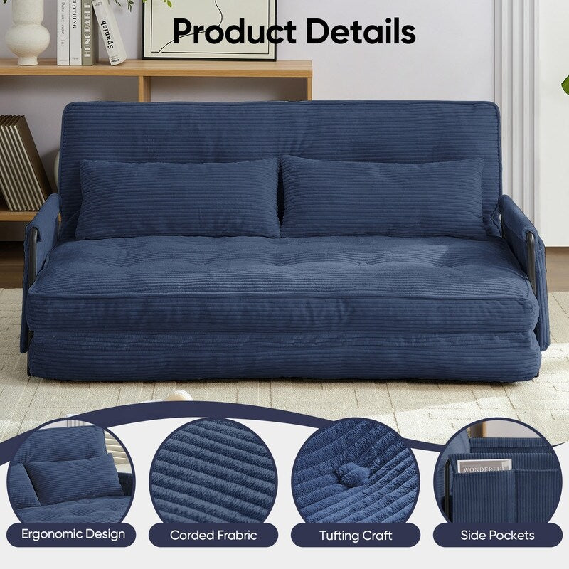 Canapé-lit pliant multifonction Mixoy, canapé-lit avec coussins, dossier réglable sur 6 positions