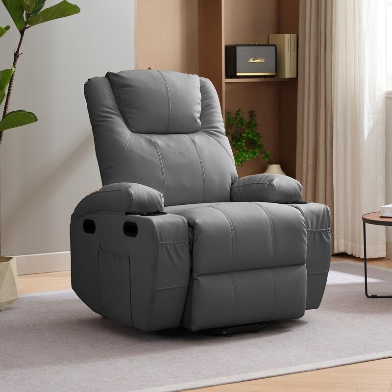 Fauteuil inclinable massant et releveur Mixoy pour personnes âgées, chauffant, positions infinies, poche latérale, porte-gobelets, port de charge USB