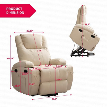 Fauteuil inclinable massant et releveur Mixoy pour personnes âgées, chauffant, positions infinies, poche latérale, porte-gobelets, port de charge USB