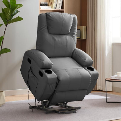Fauteuil inclinable massant et releveur Mixoy pour personnes âgées, chauffant, positions infinies, poche latérale, porte-gobelets, port de charge USB
