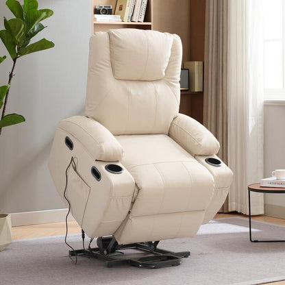 Fauteuil inclinable massant et releveur Mixoy pour personnes âgées, chauffant, positions infinies, poche latérale, porte-gobelets, port de charge USB