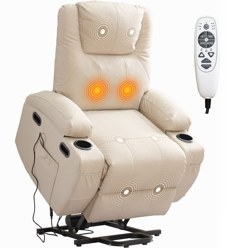 Fauteuil inclinable massant et releveur Mixoy pour personnes âgées, chauffant, positions infinies, poche latérale, porte-gobelets, port de charge USB