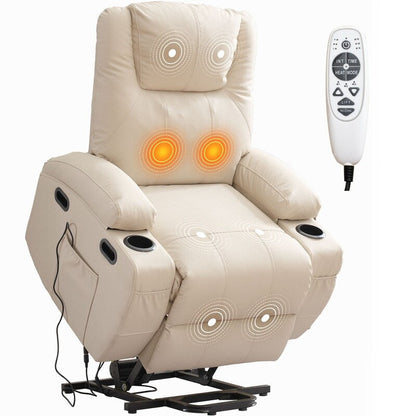 Fauteuil inclinable massant et releveur Mixoy pour personnes âgées, chauffant, positions infinies, poche latérale, porte-gobelets, port de charge USB