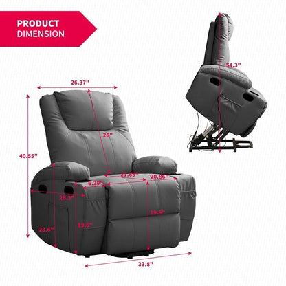 Fauteuil inclinable massant et releveur Mixoy pour personnes âgées, chauffant, positions infinies, poche latérale, porte-gobelets, port de charge USB