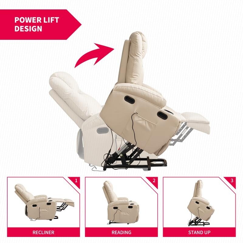 Fauteuil inclinable massant et releveur Mixoy pour personnes âgées, chauffant, positions infinies, poche latérale, porte-gobelets, port de charge USB