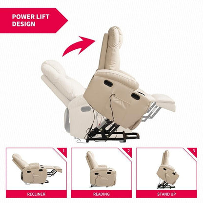 Fauteuil inclinable massant et releveur Mixoy pour personnes âgées, chauffant, positions infinies, poche latérale, porte-gobelets, port de charge USB