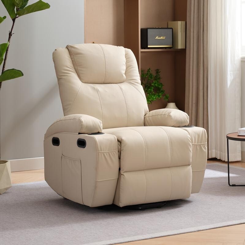 Fauteuil inclinable massant et releveur Mixoy pour personnes âgées, chauffant, positions infinies, poche latérale, porte-gobelets, port de charge USB