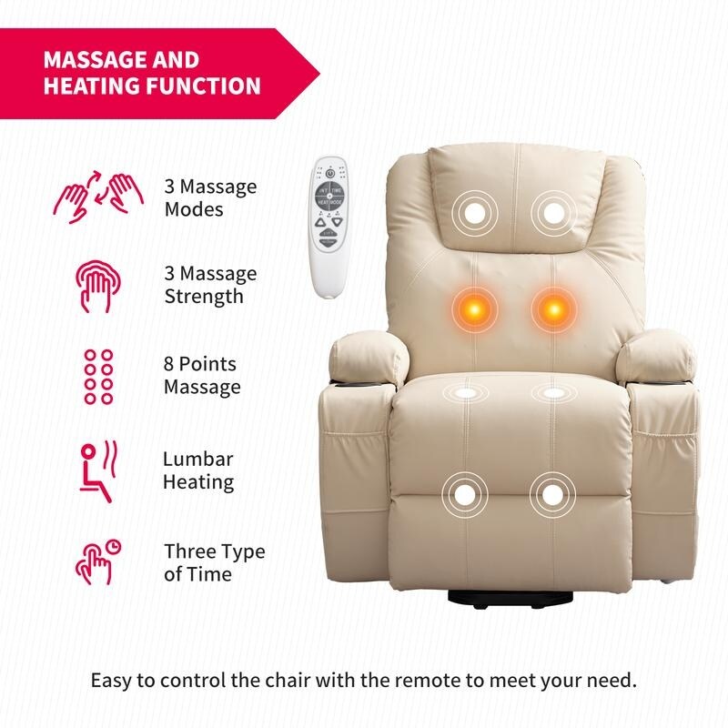 Fauteuil inclinable massant et releveur Mixoy pour personnes âgées, chauffant, positions infinies, poche latérale, porte-gobelets, port de charge USB