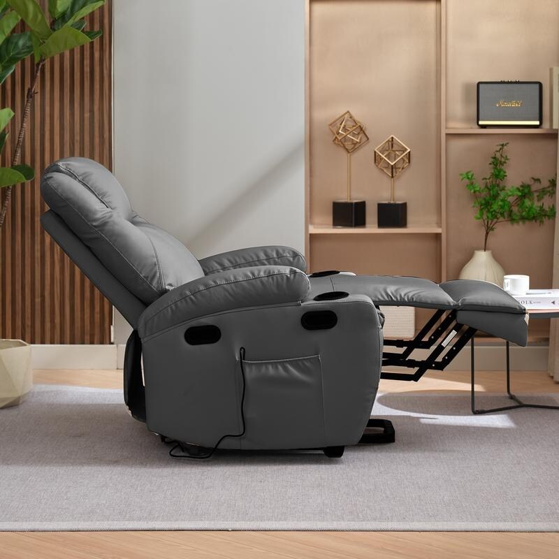 Fauteuil inclinable massant et releveur Mixoy pour personnes âgées, chauffant, positions infinies, poche latérale, porte-gobelets, port de charge USB