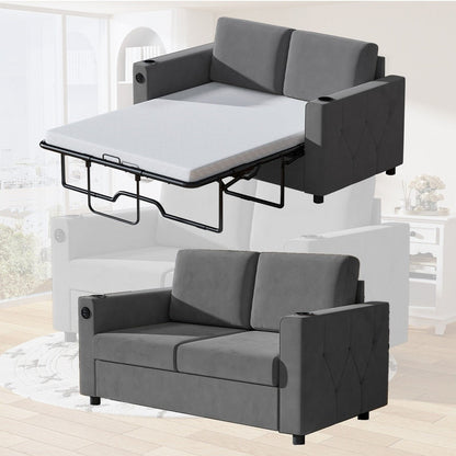 Canapé-lit gigogne Mixoy, canapé-lit avec matelas en mousse à mémoire de forme, porte-gobelet, USB, canapé-lit gigogne