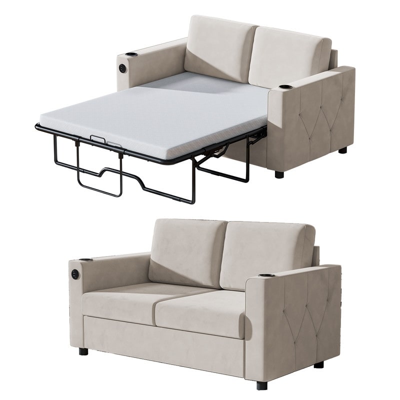 Canapé-lit gigogne Mixoy, canapé-lit avec matelas en mousse à mémoire de forme, porte-gobelet, USB, canapé-lit gigogne