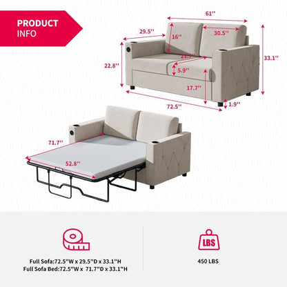 Canapé-lit gigogne Mixoy, canapé-lit avec matelas en mousse à mémoire de forme, porte-gobelet, USB, canapé-lit gigogne