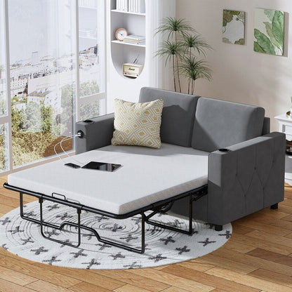 Canapé-lit gigogne Mixoy, canapé-lit avec matelas en mousse à mémoire de forme, porte-gobelet, USB, canapé-lit gigogne