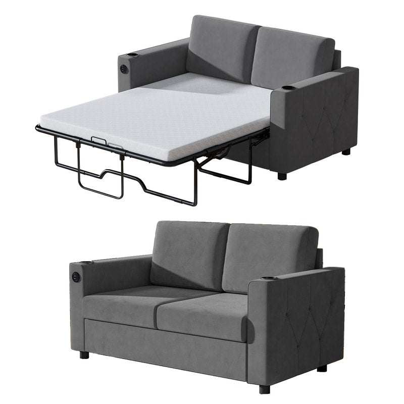 Canapé-lit gigogne Mixoy, canapé-lit avec matelas en mousse à mémoire de forme, porte-gobelet, USB, canapé-lit gigogne