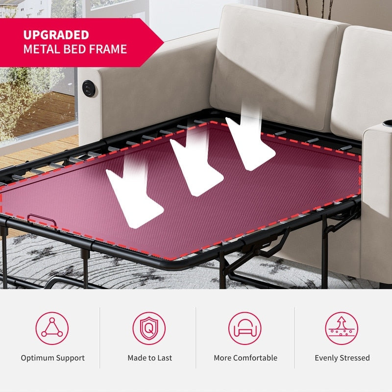 Canapé-lit gigogne Mixoy, canapé-lit avec matelas en mousse à mémoire de forme, porte-gobelet, USB, canapé-lit gigogne